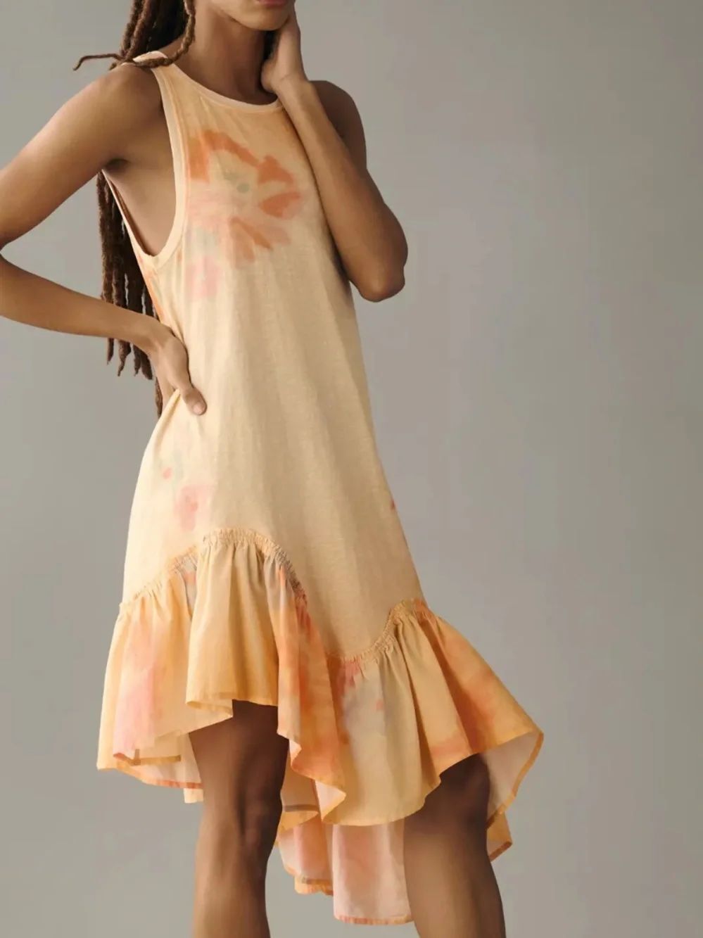 Daily Practice by Anthropologie Printed Asymmetrical Ruffle-Hem Dress NWT XS